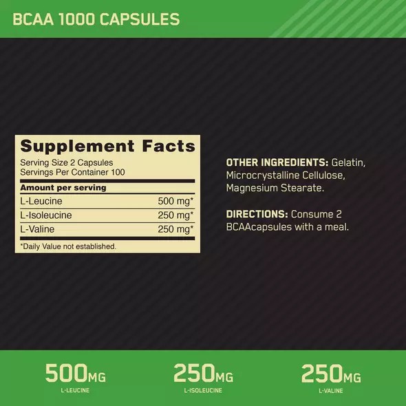 Optimum Nutrition BCAA 1000 200 Capsules (100 Servings) Norge | WJRUF3890