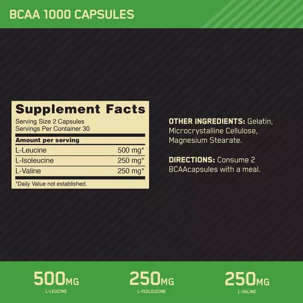 Optimum Nutrition BCAA 1000 60 Capsules (30 Servings) Norge | BMSNW3145