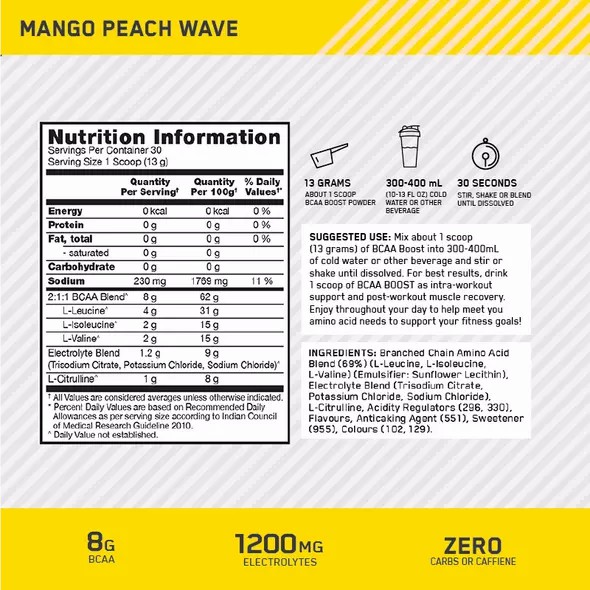 Optimum Nutrition BCAA Boost Mango Peach 30 Serves Norge | ZQSKY1697