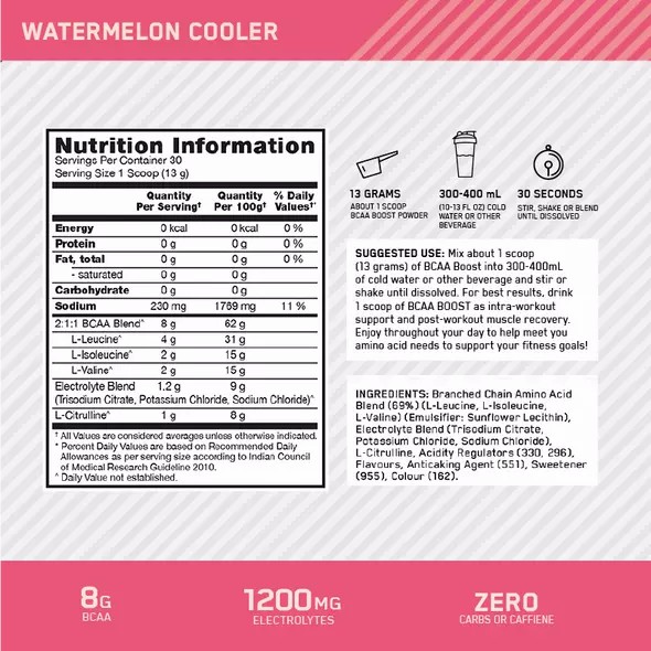 Optimum Nutrition BCAA Boost Watermelon 30 Serves Norge | DUSXV0453