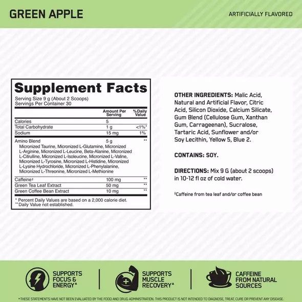 Optimum Nutrition ESSENTIAL AMIN.O. ENERGY® Green Apple 0.6 lb (30 Servings) Norge | WPYTK2641