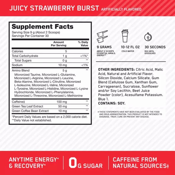 Optimum Nutrition ESSENTIAL AMIN.O. ENERGY® Juicy Strawberry - Notify Me 0.6 lb - Notify me Norge | OMHNG5837