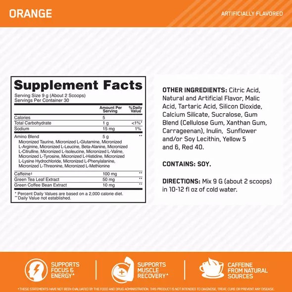 Optimum Nutrition ESSENTIAL AMIN.O. ENERGY® Orange 0.6 lb (30 Servings) Norge | QJMGS2438