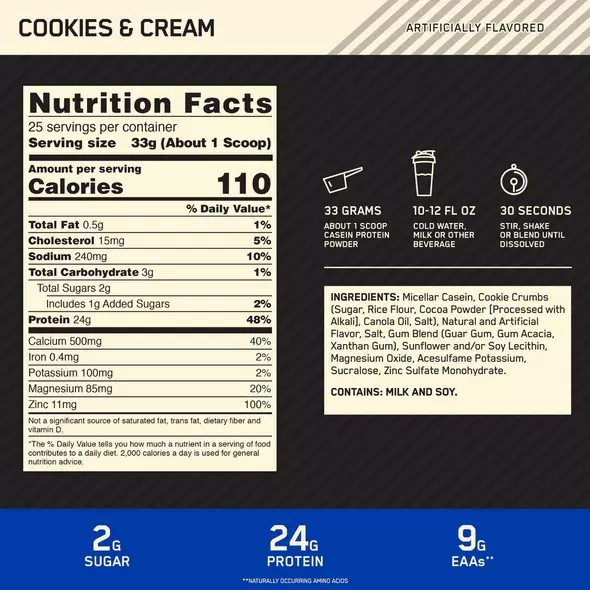 Optimum Nutrition GOLD STANDARD® 100% Casein Cookies & Cream 4 lb (53 Servings) Norge | EMNXY5617