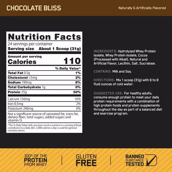 Optimum Nutrition GOLD STANDARD® 100% Isolate Chocolate Bliss 3 lb (44 Servings) Norge | UQIMN0423