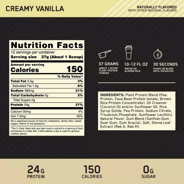 Optimum Nutrition GOLD STANDARD® 100% Plant Creamy Vanilla 0.98 lb (12 Servings) Norge | NMQEU8639