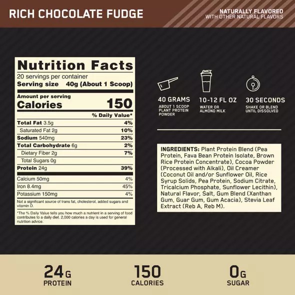 Optimum Nutrition GOLD STANDARD® 100% Plant Rich Chocolate Fudge 1.06 lb (12 Servings) Norge | KHETA9534