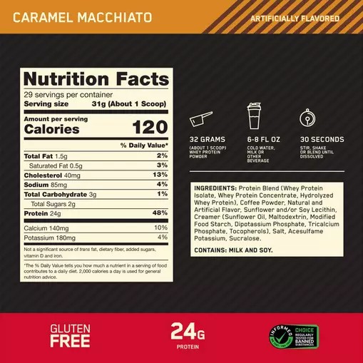 Optimum Nutrition GOLD STANDARD 100% WHEY™ *new* Caramel Macchiato 2 lb (28 Servings) Norge | GVFBC9805