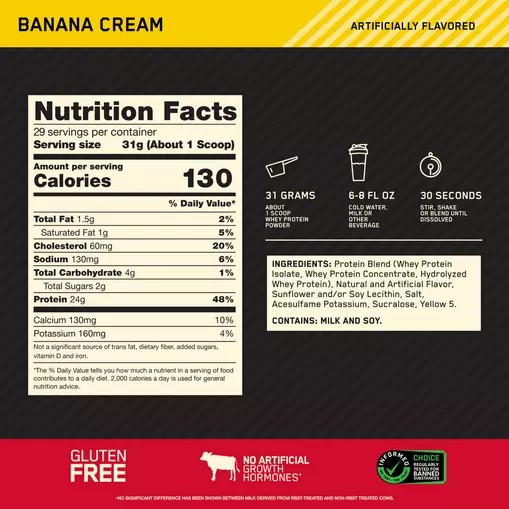 Optimum Nutrition GOLD STANDARD 100% WHEY™ Banana Cream 2 lb (29 Servings) Norge | SINQD8593