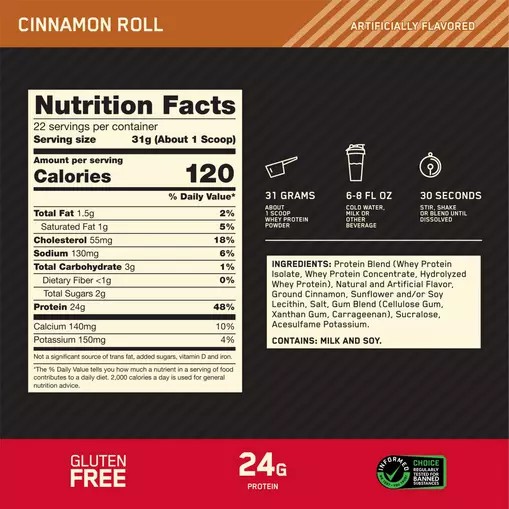 Optimum Nutrition GOLD STANDARD 100% WHEY™ Cinnamon Roll 1.5 lb (22 Servings) Norge | HAUBZ9235