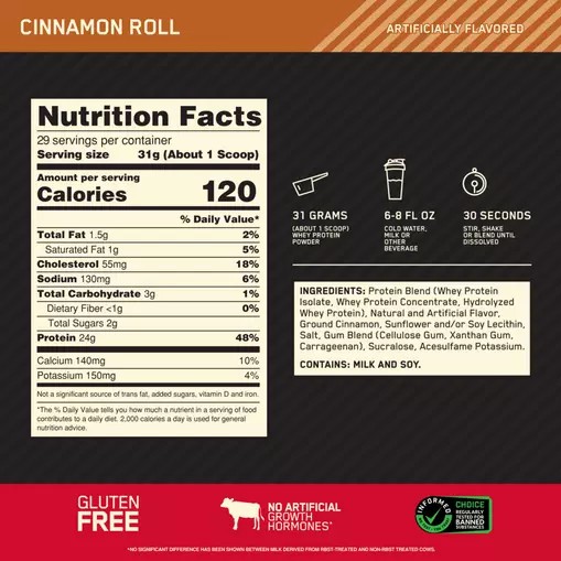 Optimum Nutrition GOLD STANDARD 100% WHEY™ Cinnamon Roll 2 lb (29 Servings) Norge | PRMFK0472