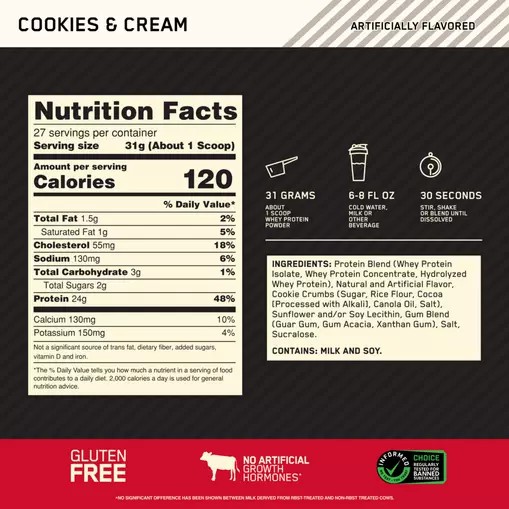 Optimum Nutrition GOLD STANDARD 100% WHEY™ Cookies & Cream 2 lb (27 Servings) Norge | VNTUP1786