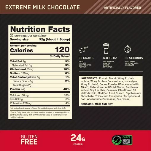 Optimum Nutrition GOLD STANDARD 100% WHEY™ Extreme Milk Chocolate 1.5 lb (22 Servings) Norge | SLKEJ7985