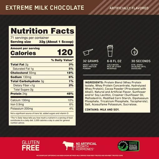 Optimum Nutrition GOLD STANDARD 100% WHEY™ Extreme Milk Chocolate 5 lb (71 Servings) Norge | ZLUYG8604