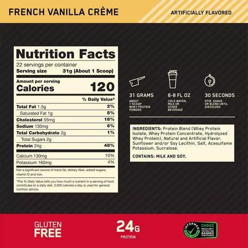 Optimum Nutrition GOLD STANDARD 100% WHEY™ French Vanilla Creme 1.5 lb (22 Servings) Norge | ZWAFS4206