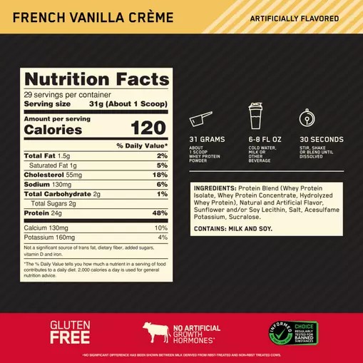 Optimum Nutrition GOLD STANDARD 100% WHEY™ French Vanilla Creme 2 lb (29 Servings) Norge | MVANP7409