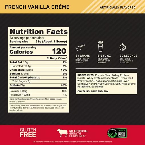 Optimum Nutrition GOLD STANDARD 100% WHEY™ French Vanilla Creme 5 lb (73 Servings) Norge | CJYTQ3627