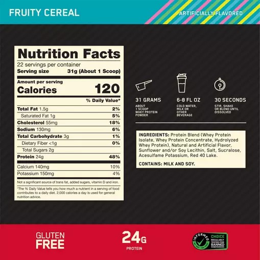 Optimum Nutrition GOLD STANDARD 100% WHEY™ Fruity Cereal 1.5 lb (22 Servings) Norge | ZXROI3795