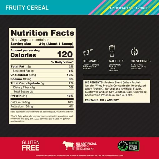 Optimum Nutrition GOLD STANDARD 100% WHEY™ Fruity Cereal 2 lb (29 Servings) Norge | RZVQL0362