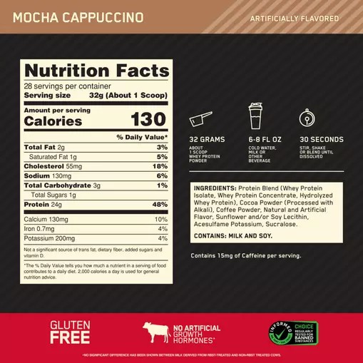 Optimum Nutrition GOLD STANDARD 100% WHEY™ Mocha Cappuccino 2 lb (28 Servings) Norge | OXGJR6312