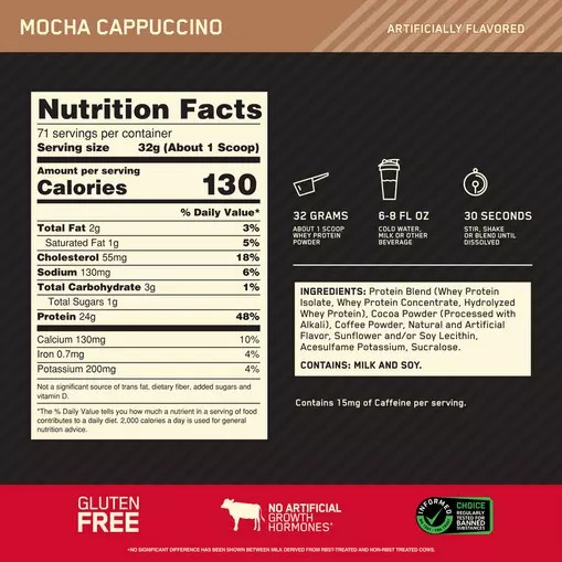 Optimum Nutrition GOLD STANDARD 100% WHEY™ Mocha Cappuccino 5 lb (71 Servings) Norge | IFVTE0851