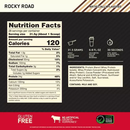 Optimum Nutrition GOLD STANDARD 100% WHEY™ Rocky Road 2 lb (28 Servings) Norge | XAPMB4259