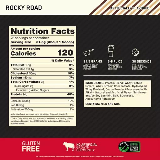 Optimum Nutrition GOLD STANDARD 100% WHEY™ Rocky Road 5 lb (72 Servings) Norge | CJGSD1768