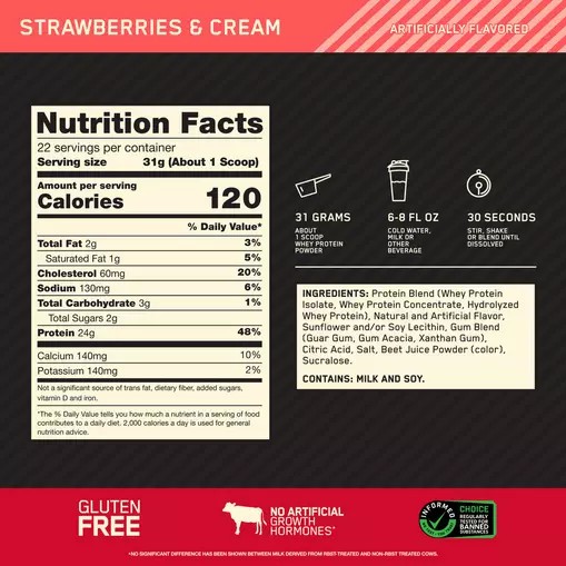 Optimum Nutrition GOLD STANDARD 100% WHEY™ Strawberries & Cream 1.5 lb (22 Servings) Norge | IBRJN0643