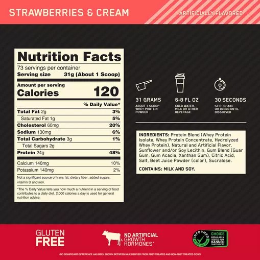 Optimum Nutrition GOLD STANDARD 100% WHEY™ Strawberries & Cream 5 lb (73 Servings) Norge | PFKMA7340