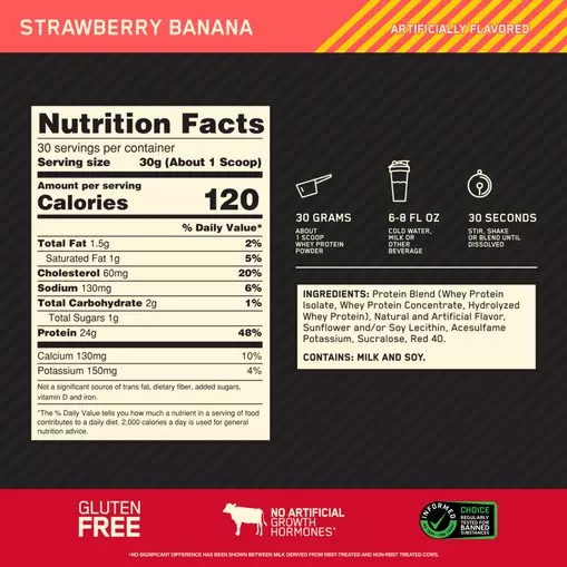 Optimum Nutrition GOLD STANDARD 100% WHEY™ Strawberry Banana 2 lb (30 Servings) Norge | BYXNP9654