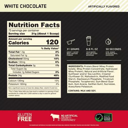 Optimum Nutrition GOLD STANDARD 100% WHEY™ White Chocolate 5 lb (73 Servings) Norge | EAIMT0921