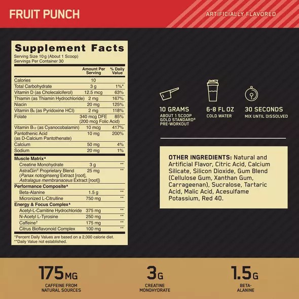 Optimum Nutrition GOLD STANDARD® Pre-Workout Fruit Punch 0.66 lb (30 Servings) Norge | LVACG7260