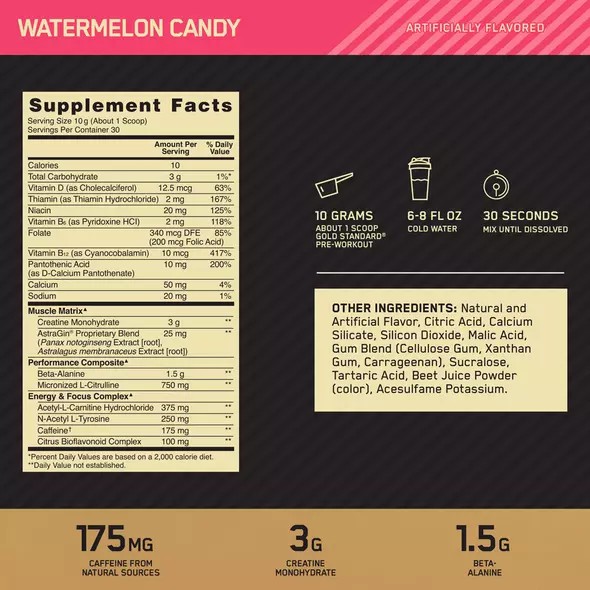 Optimum Nutrition GOLD STANDARD® Pre-Workout Watermelon 0.66 lb (30 Servings) Norge | XVPGW1708