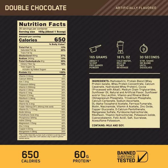 Optimum Nutrition GOLD STANDARD® Pro Gainer Double Chocolate 5.09 lb (14 Servings) Norge | AFDVU2736