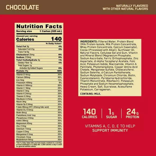 Optimum Nutrition GOLD STANDARD® Ready To Drink Protein Shake Chocolate 12 Cartons (12 Servings) Norge | IUNHT2861