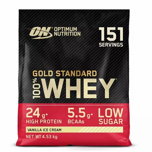 Optimum Nutrition Gold Standard 100% Whey Protein Powder Vanilla Ice Cream 4.53 kg (151 Servings) Norge | QZBAL8659