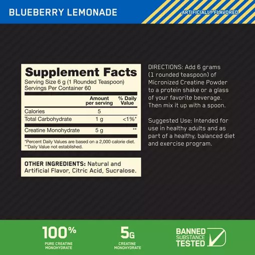 Optimum Nutrition Micronized Creatine Powder Blueberry Lemonade 0.79 lb (60 Servings) Norge | MKNZQ8165