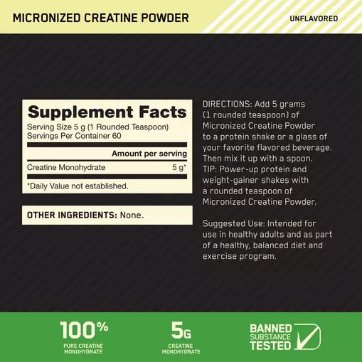 Optimum Nutrition Micronized Creatine Powder Unflavored 0.66 lb (60 Servings) Norge | BZCPJ9730