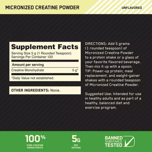 Optimum Nutrition Micronized Creatine Powder Unflavored 1.32 lb (120 Servings) Norge | UCDQF7240