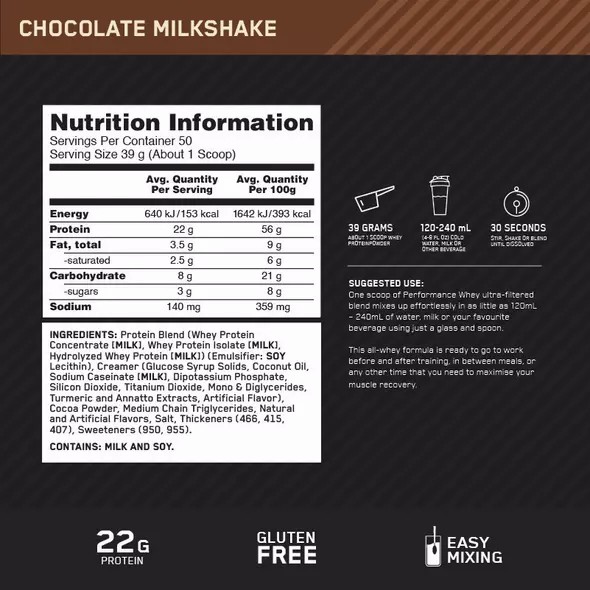 Optimum Nutrition Performance Whey Chocolate 1.95kg Norge | PEBHO8713