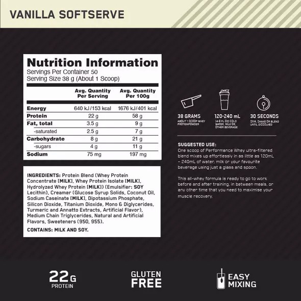 Optimum Nutrition Performance Whey Vanilla 1.95kg Norge | CQBUK1807