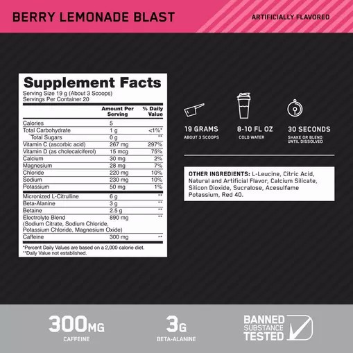 Optimum Nutrition Platinum Igniter Berry Lemonade Blast 0.84 lb (20 Servings) Norge | OYLNR9580