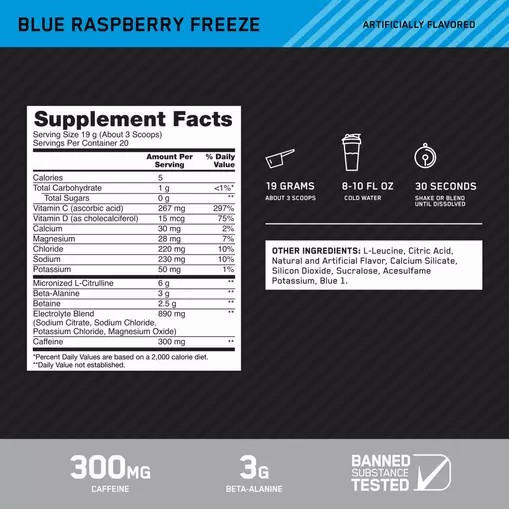 Optimum Nutrition Platinum Igniter Blue Raspberry Freeze 0.84 lb (20 Servings) Norge | JIGRA0254