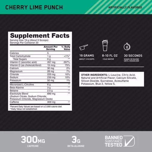 Optimum Nutrition Platinum Igniter Cherry Lime Punch 0.84 lb (20 Servings) Norge | TSDXU5604