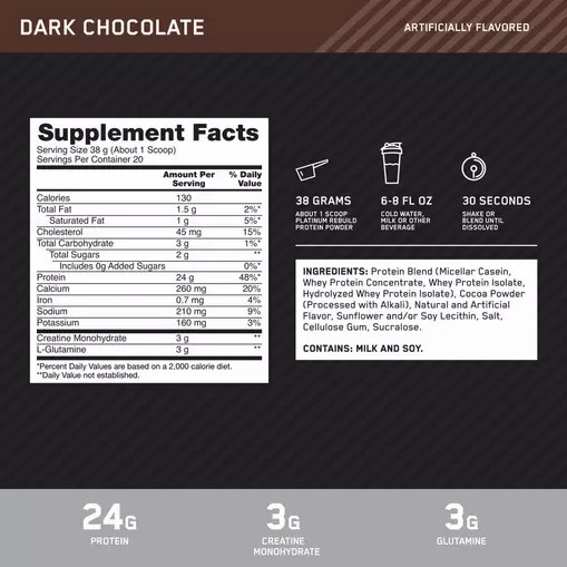 Optimum Nutrition Platinum Rebuild Dark Chocolate 1.67 lb (20 Servings) Norge | QUINT8654